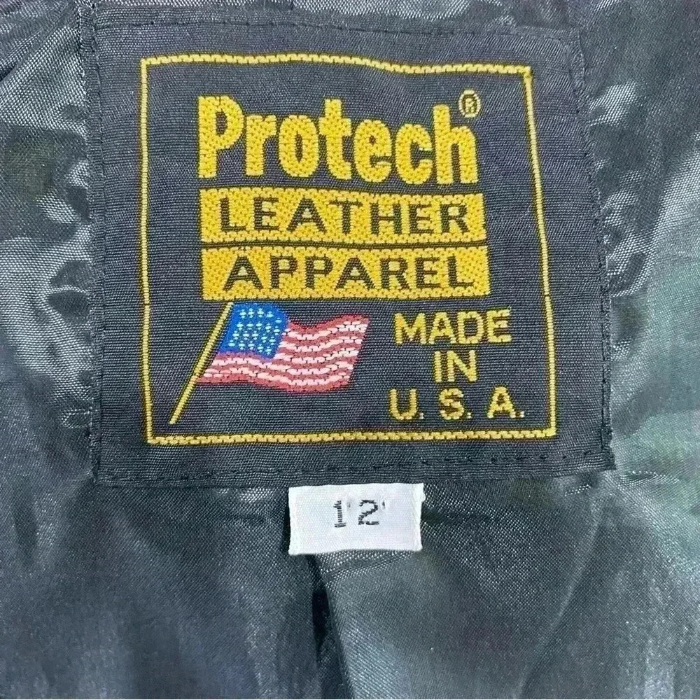 PROTECH Vintage Motorcycle Jacket Black Leather Fringed with Red Roses Size 12 - Picture 6 of 7